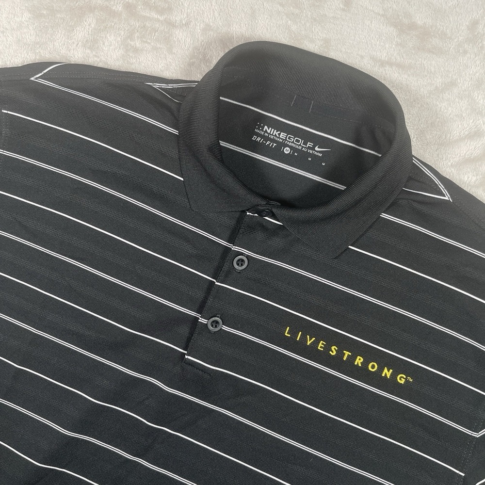 Nike Golf Dri-Fit Livestrong Striped Black Short Sleeve Polo Shirt Mens M